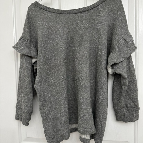 Current/Elliott The Ruffle Sweatshirt Womens Heather Gray Terry Pullover 1 Small - Picture 2 of 6